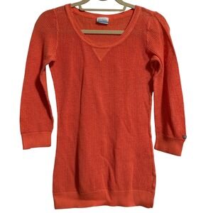 Columbia Womens XS Coral Orange Open Knit Mesh 3/4 Sleeve Scoop Neck Sweater